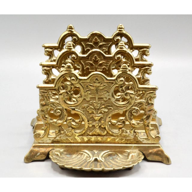 1920's Early English Gilt Brass Double Letter Rack For Sale - Image 4 of 8
