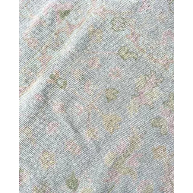 Modern Handknotted Oushak Rug in Dove Grey, Soft Blue, Pink & Sage, 5' x 7' For Sale - Image 4 of 8