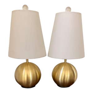 Kate Spade New York Modern Brass Globe Table Lamps With Linen Shades and Glass/Gold Finials - a Pair