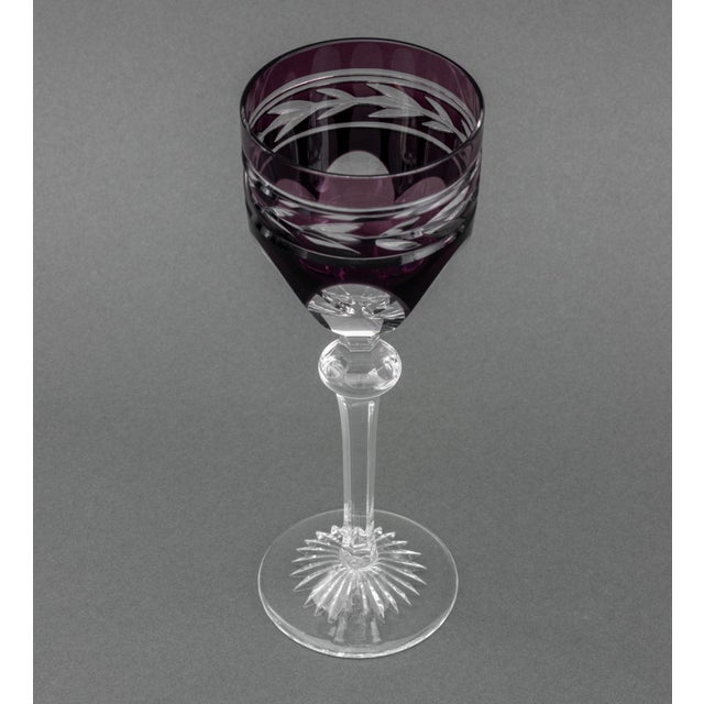 Glass Bohemian Cut-Crystal Wine Glasses, 7 For Sale - Image 7 of 8