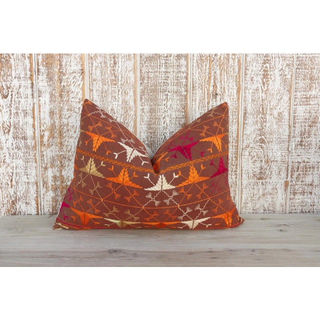 Indian Palak Antique Indian Folk Lumbar Pillow For Sale - Image 3 of 9