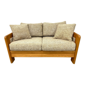 Mid 20th Century Mid-Century Modern Oak Loveseat Sofa With Textured Upholstery