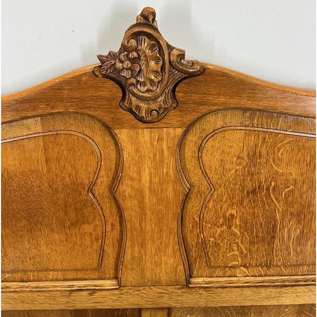 Brown Vintage French Louis XVI Oak Double Bed Frame with Carved Headboard For Sale - Image 8 of 12