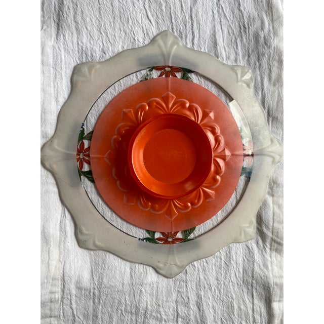 Early 20th Century Art Nouveau Reverse Painted Glass Cake Stand on Pedestal With Floral Motifs For Sale In Portland, OR - Image 6 of 13