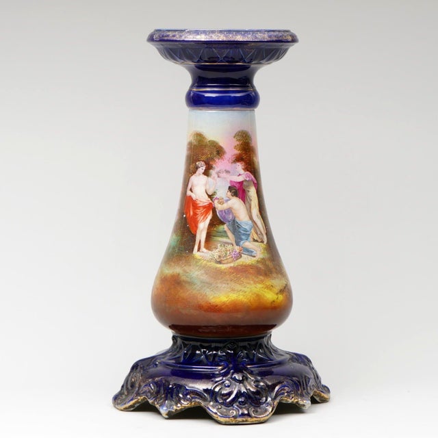 Antique signed by artist porcelain plant stand/pedestal, 19thC England Size of the pedestal 56 x 31 cm