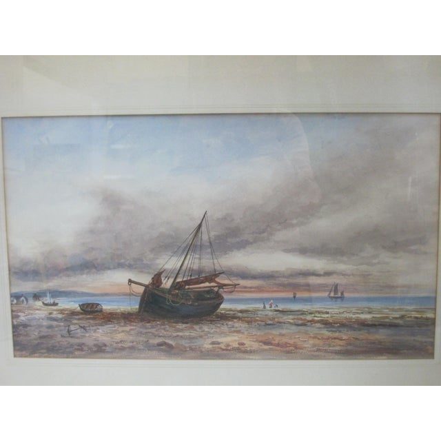 Nautical Wj Baber Framed Seascape Ocean Nautical Sailboat Ship Watercolor Painting For Sale - Image 3 of 7