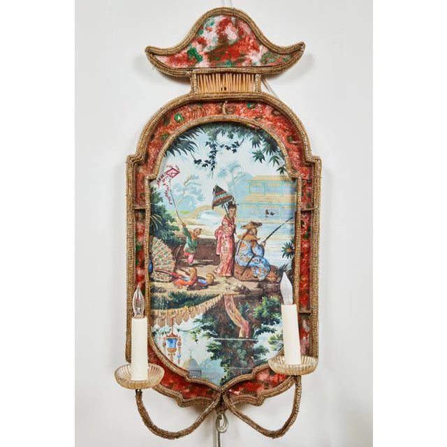 Chinoiserie 1930s Suite of Italian Chinoiserie Sconces - A Pair For Sale - Image 3 of 11