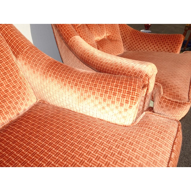 Pair Vintage Mid Century Modern Coral Orange Tufted Velvet ...