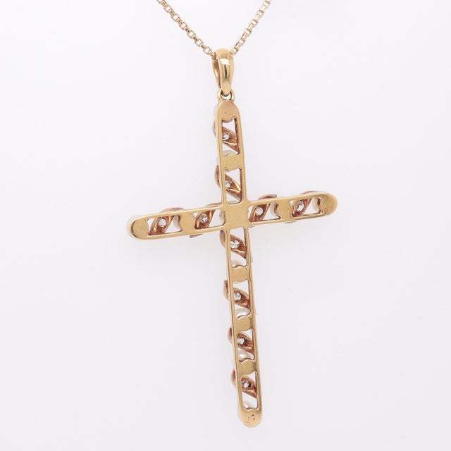 Antique Edwardian 14k Gold, Diamond, & Baroque Pearl Cross Necklace Pendant For Sale In Philadelphia - Image 6 of 12