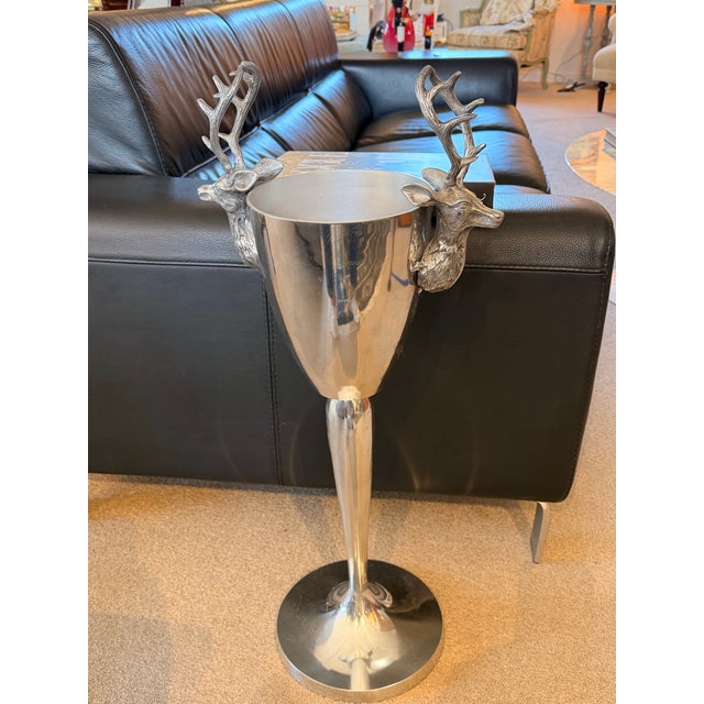 Metal 1980s Champagne/Wine Bucket on Stand With Stag Heads For Sale - Image 7 of 7
