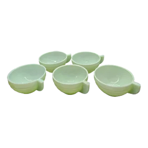 Vintage French Mint Green Milk Glass Art Deco Coffee Cups (Set of Five)