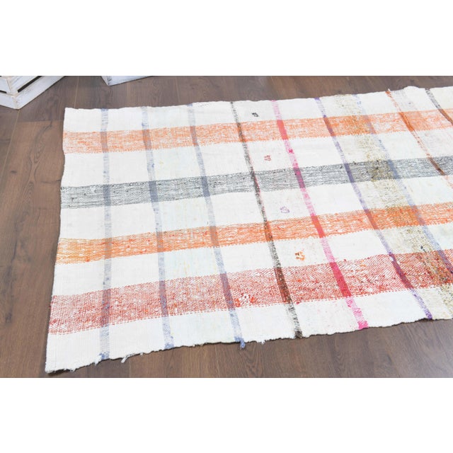 1970s Vintage Turkish Hand-Knotted Wool Cotton White Kilim Runner Rug For Sale - Image 5 of 10