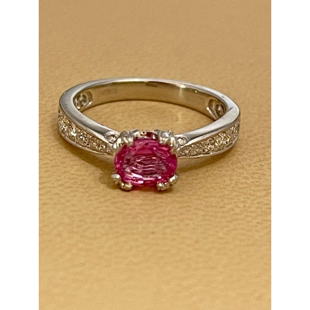 1 Ct Natural Pink Sapphire & 1.25 Ct Diamond Ring in Platinum For Sale - Image 17 of 18