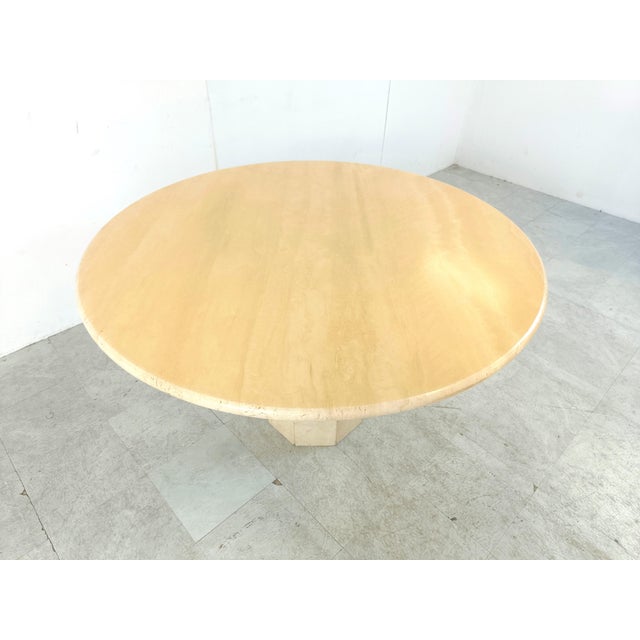 1970s Italian Round Travertine Dining Table, 1970s For Sale - Image 5 of 11