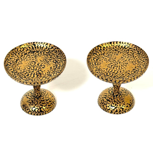 Pair of Japanese Meiji Miniature Gold Maki-e Lacquer Takatsuki Stands A finely executed pair of miniature Japanese...
