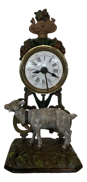 Small Polychrome Spelter Clock with Goat Decoration