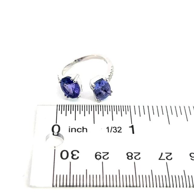 Natural Tanzanite Diamond Ring Size 6 14k W Gold 4 TCW Certified For Sale - Image 12 of 13
