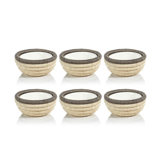 2020s Matera 5.25"Coiled Abaca Condiment Bowls, Set of 6, Taupe For Sale - Image 5 of 5