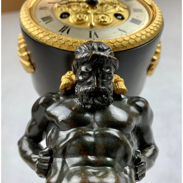 Early 19th Century Empire Period Bronze Doré and Patinated Bronze Clock Depicting Atlas For Sale - Image 4 of 13