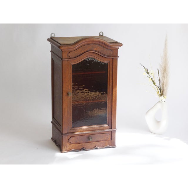Antique English Oak Medicine Cabinet with Stained Glass Door, 1920s For Sale - Image 9 of 9