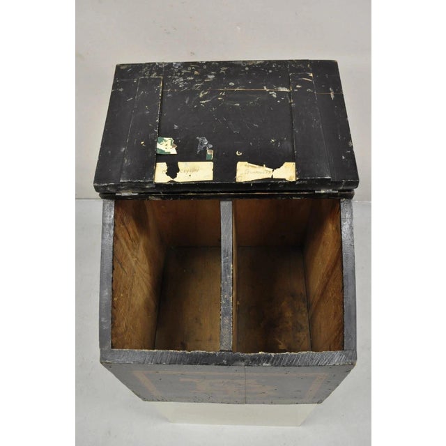 Black Antique English Regency Wooden Painted Slope Top Storage Grain Bin With Divider For Sale - Image 8 of 12