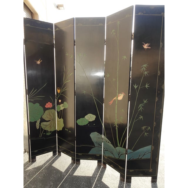 84"Tall Vintage Six Panel Oriental Asian Red Folding Screen Room Divider Palace For Sale - Image 16 of 18