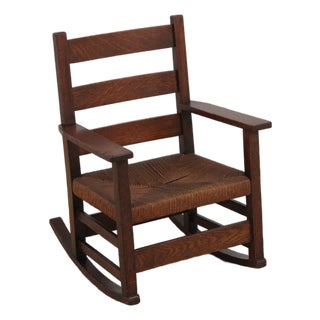 Gustav Stickley Antique Mission Oak Youth Diminutive Rocking Chair For Sale