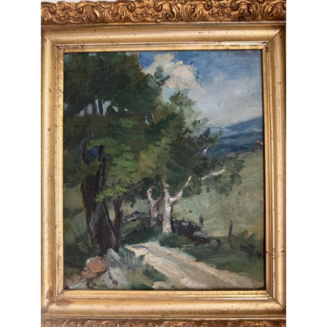 Early 1900s Antique Country Landscape Oil Painting in Gilt Frame- 13 X 15” For Sale - Image 4 of 11