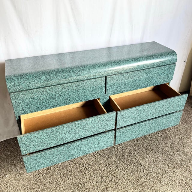 1980s Postmodern Faux Teal Granite Waterfall Dresser For Sale - Image 4 of 7