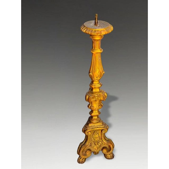 2000 - 2009 18th Century Italian Baroque Giltwood Religious Ecclesiastical Candle Stand For Sale - Image 5 of 10