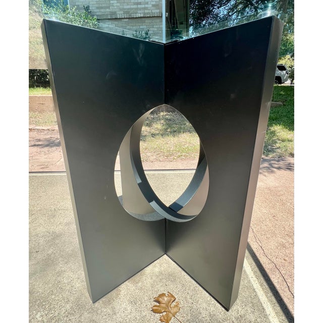 Oversized Contemporary Sculptural Steel & Thick Glass Dining or Conference Table, 8’ For Sale In Dallas - Image 6 of 7