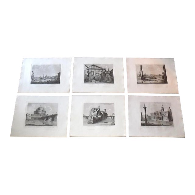 Antique 19th C. Imperial Folio Size Engraved Architectural Views of Rome - Set of 6 For Sale