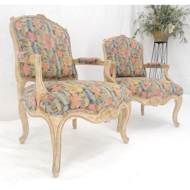 French Provincial Pair of French Provincial Decorative Floral Pattern Carved Arm Chairs MINT For Sale - Image 3 of 15