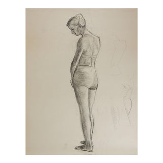 Mid 20th Century Charcoal Portrait Drawing of Standing Woman For Sale