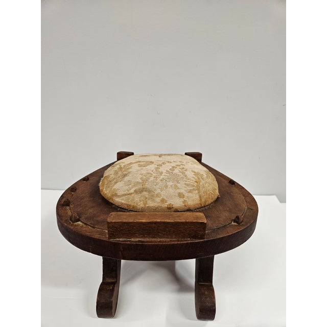 Brown Folk Art Oak Horseshoe Footstool For Sale - Image 8 of 13