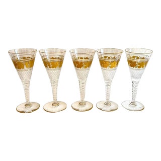 Set Vintage Belgian Val Saint Lambert Gilt Cut Crystal Westminster Stemware Glasses [6 Inch] (5 Pieces) For Sale