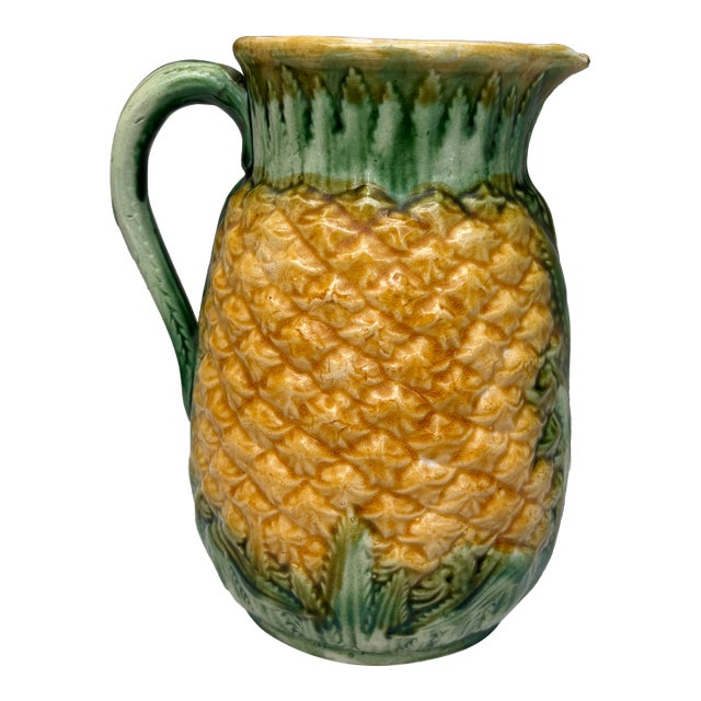 19th Century Majolica English Pineapple Pitcher For Sale