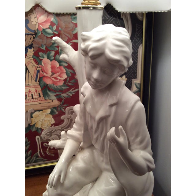 1980s 1980s Blanc De Chine Chinoiserie Style Figure Lamps With Designer Shades - a Pair For Sale - Image 5 of 13
