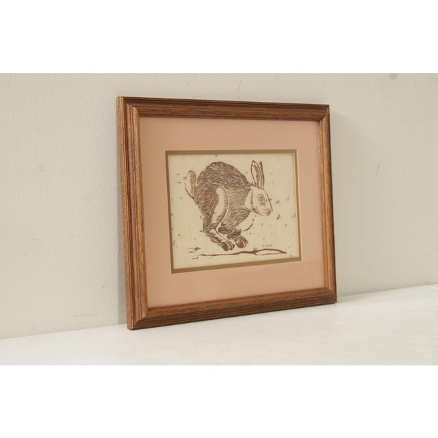 Illustration R. Freed Framed Linocut, Running Hare For Sale - Image 3 of 12