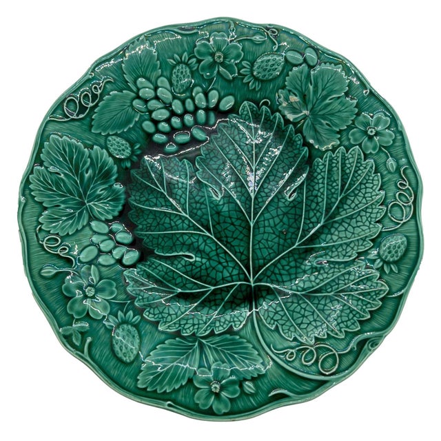 Green Majolica Strawberry Dessert Plate, English, Ca. 1880 For Sale - Image 6 of 6