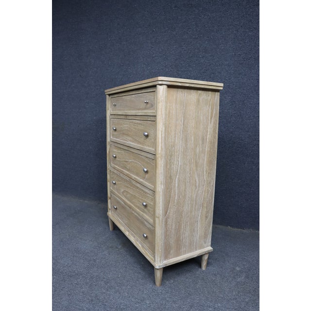 Gray Whitewashed Oak Five-Drawer High Chest For Sale - Image 8 of 9