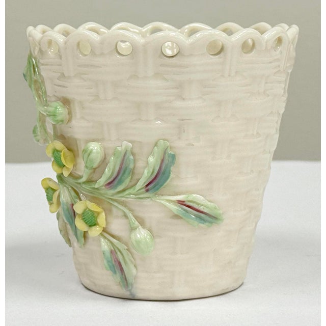 Figurative Vintage Belleek Ireland Porcelain Floral Basketweave Motif Spill Vase For Sale - Image 3 of 8