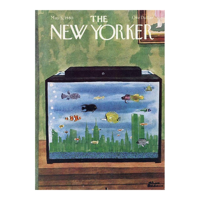 1980 Vintage New Yorker Cover, May 5, Charles Addams Cover Illustration, New York City, Fish For Sale
