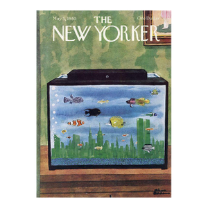1980 Vintage New Yorker Cover, May 5, Charles Addams Cover Illustration, New York City, Fish