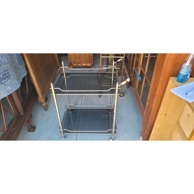 Metal 1950s Silver Tone Bamboo Bar Cart For Sale - Image 7 of 8