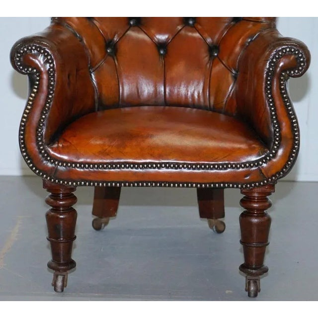 Hollywood Regency Regency Chesterfield Brown Leather Porters Armchair in the Style of Gillows For Sale - Image 3 of 13