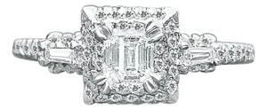Mid 20th Century Baguette Cut Diamond Engagement Ring in 14k White Gold