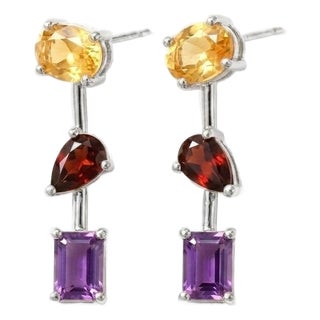 Citrine - Garnet - Amethyst Drop Earrings, Multi Gemstone Birthstone Dangle Earrings - A Pair For Sale