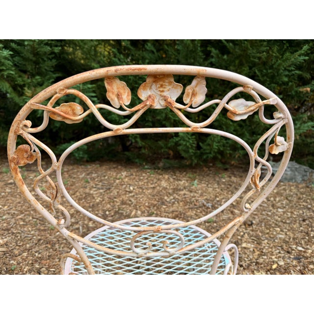 Rose Vintage Woodard Chantilly Rose Wrought Iron Patio Table & Chairs - 3 Pieces For Sale - Image 8 of 12