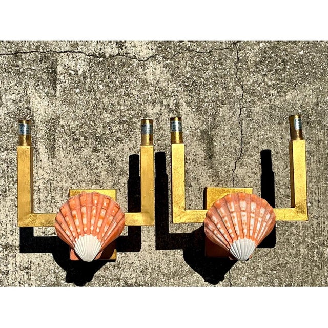 Gold Vintage Shell and Metal Wall Sconces - a Pair For Sale - Image 8 of 12